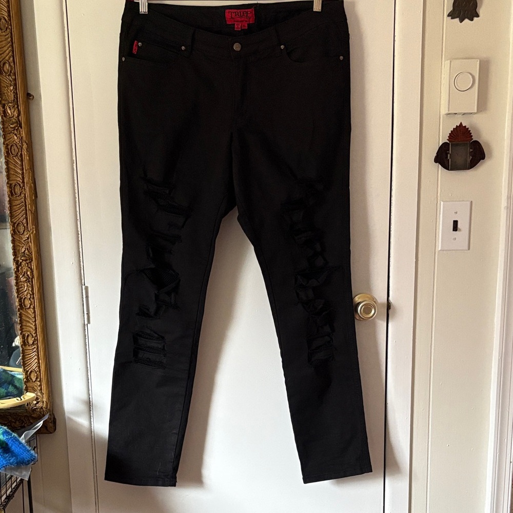 Tripp NYC Black Distressed Fishnet Jeans size 16